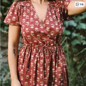 Christy Dawn Maroon Dress with Floral Design EUC